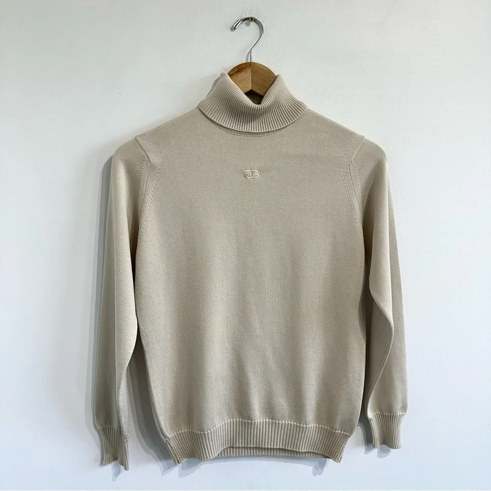 Vintage Givenchy Turtlneck Neutral Tan color lightweight knit zip back